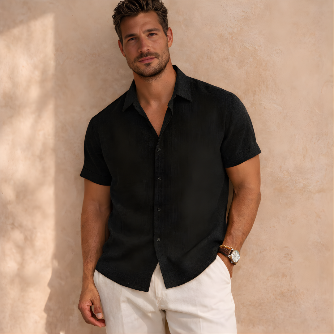 Men's Linen Short Sleeve Button-Up Shirt for Casual Wear
