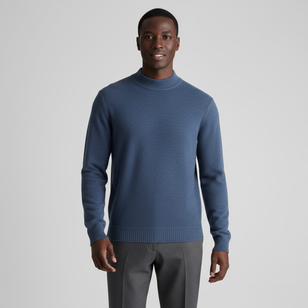 Men's Merino Wool Mock Neck Knit Jumper with Ribbed Trims for Casual Wear